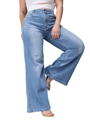 Image of Miss Chase A+ Women's Wide-Leg High-Rise Regular-Length Stretchable Cargo Denim Jeans