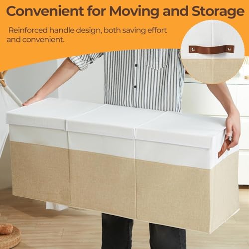 صندوق تخزين العاب كبير سعة 150 لتر من روني، صندوق تخزين قابل للطي مع غطاء، صندوق العاب للاطفال مكون من 3 اقسام قابلة للتعديل، منظم العاب ملابس للاطفال لغرفة اللعب والحضانة وغرفة النوم وغرفة المعيشة