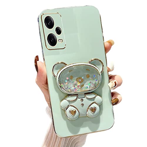 Rnrieyta Miagon Bear �~���[�X�^���h�P�[�X Xiaomi Redmi Note 12 Pro 5G�p�A���� �O���b�^�[ �d�C���b�L �\�t�g TPU �ی� �X���� �ϏՌ��J�o�[ �~���[�z���_�[ �L�b�N�X�^���h�t��