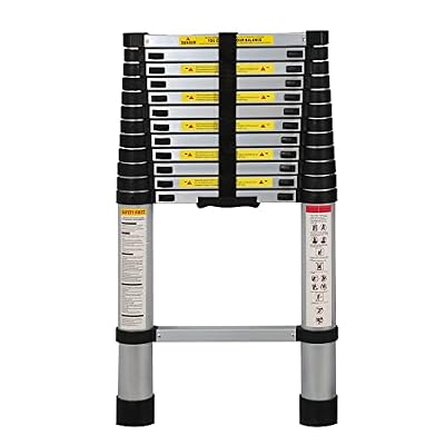 Telescoping Aluminum Ladder, 12.5 FT Lightweight Extension Folding, Portable Multi-Purpose Compact, Slow Down Design Collapsible, 330 lbs Capacity
