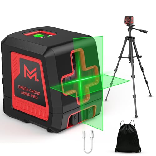 Image of Laser Level 100Ft Self Leveling Green Cross Line, 2-Line Laser Level with Tripod & Rechargeable Lithium Battery, Indoor for Picture Hanging Tile DIY Construction