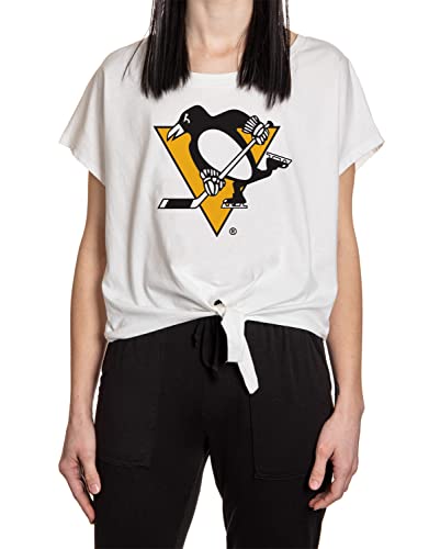 Calhoun NHL Womens Front Tie Cover Up Loose Fit Crop T-Shirt (Small/Medium Pittsburgh Penguins)