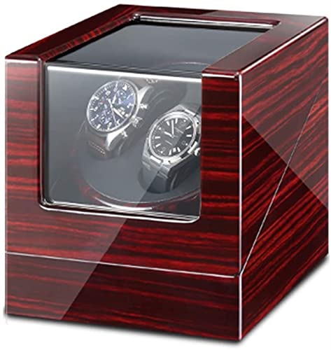 GAROEN Caja enrolladora de Relojes Doble para Relojes automáticos con luz LED Azul, Adaptador de CA y batería. Exterior de Pintura de Piano (Rojo y Negro).