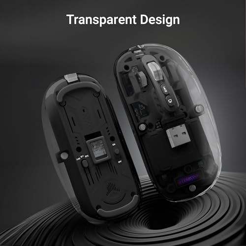 Image of ZEBRONICS Sheer Rechargeable Wireless Mouse, Dual Mode (2.4GHz + BT), Dual Bluetooth, Silent Operation, Transparent Body, RGB, Battery Indicator, for Mac | Laptop | Computer (Black)