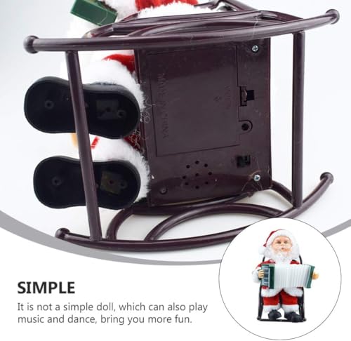 Papai Noel Musical, Roupa vermelha sentado em cadeira de balanço, Segurando Sanfona cantando e dança
