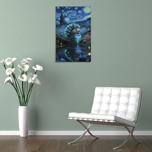 Affiche Hérisson miniature œuvre d'art botanique toile lin luxe - 5