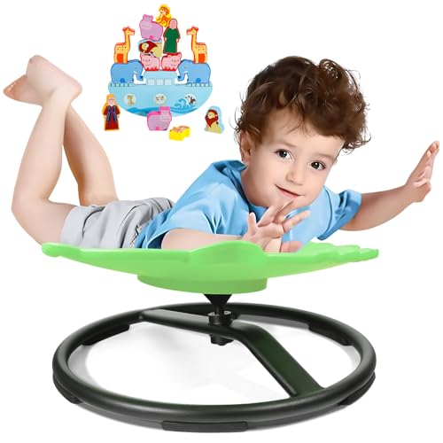 2025 New Upgraded Dinosaur Kids Sensory Swivel Chair, Autism Spinning Chair for Body Coordination Training, Autism Sensory Chairs for Autistic and ADHD Kids, Spin Seat, Non-Slip Metal Base(Green)