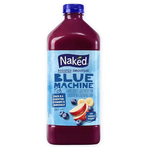 Naked Boosted Smoothie Blue Machine, 64 fl oz Bottle - Real Fruit Juice Smoothie with Fiber, Excellent Source of Vitamin C and Vitamin E for Immune Support