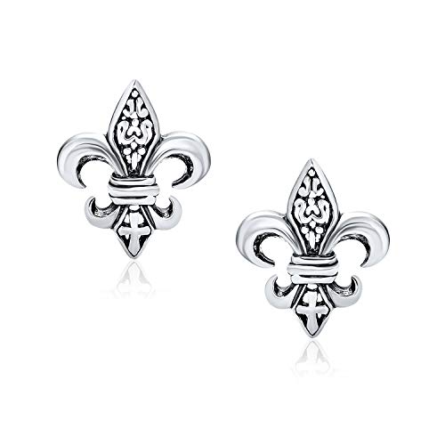 Unisex Ancient Symbol Lily Flower Fleur De Lis Stud Earrings For Women Men Teens Lightweight CZ Accent .925 Sterling Silver2