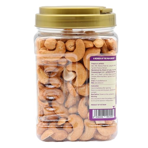 Image of LAFOOCO JUMBO Salted Cashews 15.87 oz, Dry Roasted Extra Large Nuts Jar | Giant size crispy roasted cashew kernels with sea salt. Halal & BRCGS certified premium Vietnamese nuts. Gift jar.