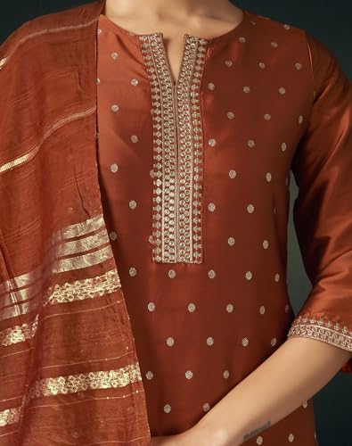 Image of SIRIL Women's Taffeta Jacquard and Embroidery Work Straight Kurta Pant with Dupatta Set