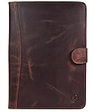 Leather Travel Portfolio | Professional Organizer Men & Women | Tablet Holder Leather Padfolio with Sleeves for documents and Ipad by Aaron Leather Goods (Brown)
