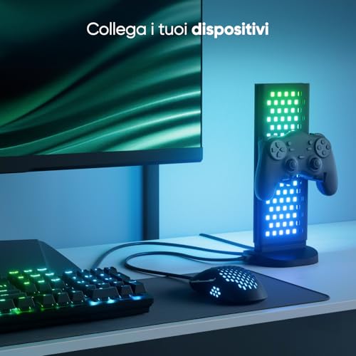 Hub Luminoso per Gaming, Lampada Tavolo Intelligente RGB 3in1, Supporto Cuffie/Controller, Illuminazione Doppia Faccia, Dock USB-C, Sync Musica e Schermo via App, Luce Ambientale Gaming - Illuminazione - Immagine 6