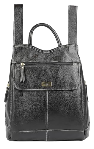 Mochila Feminina Marcela Anti Furto em Couro Legitimo (Preto)