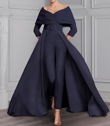 Elegant Two Piece Jumpsuit Mother of The Bride Off Shoulder Wedding Guest Dress Evening Dress with Sash 20242