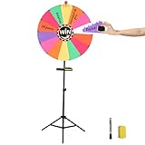 bimiti Glücksrad zum Drehen, 61 cm, Preisrad mit 14 Farben, Standorte, Preiswheel, verstellbare Halterung von 100 bis 160 cm, Lotterierad mit 2 Zubehörteilen, Drehrad, Spielzeug