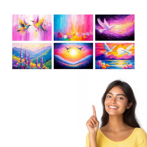 Image of SiddArtify Colorful Bird Wall Art Prints Set - Abstract Animal Poster Decor for Living Room Bedroom Office - 8x12 inch Board Pack of 6