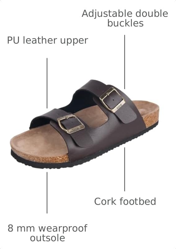 Image of WTW Men's Cork Footbed Sandals Slip on Beach Slide Slipper Shoes with Adjustable Metal Buckle Strap for Men Causal Style
