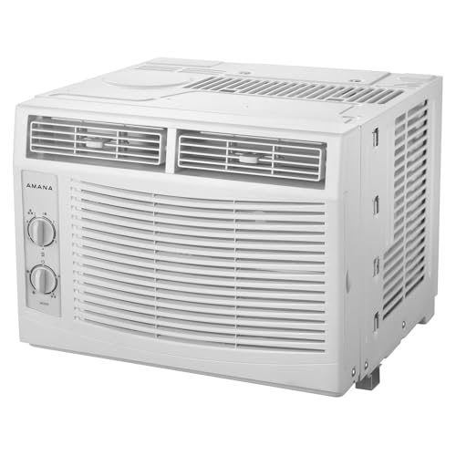 Amana 5,000 BTU Window Air Conditioner, 115V, Cools up to 150 Sq.Ft. for Bedroom, Living Room, Apartment, with Mechanical Controls, Dehumidifier, Washable Filter, 2 Fan Speeds, Auto-Restart, White