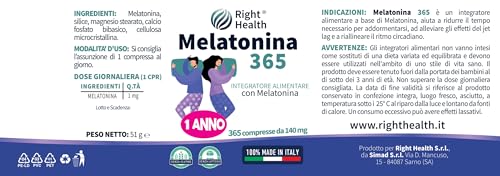 Melatonina 365 Compresse. Melatonina Pura 1Mg Per 1 Anno (12 Mesi) Melatonina Alto Dosaggio. Melatonina Forte Per Dormire. Integratore Per Dormire, Riposo E Sonno Naturale. Dormire Bene Senza Risvegli - 2