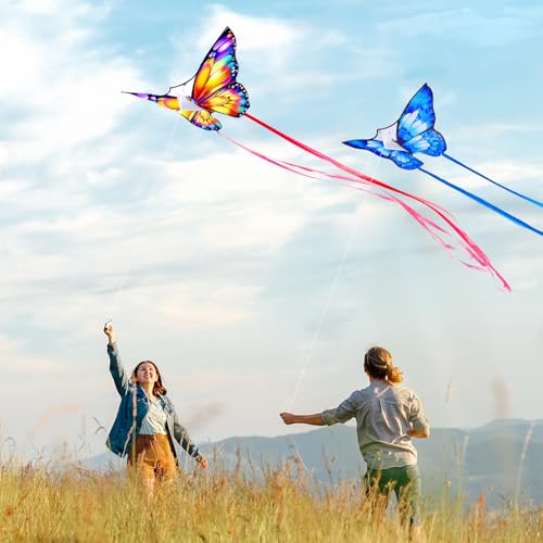 2 Pack Colorful Butterfly Kites for Kids & Adults, Easy to Fly Kites with Handle & String, Durable Outdoor Kite for Beach, Park, and Festivals – Includes Storage Bag, for Family Fun - Thumbnail 3