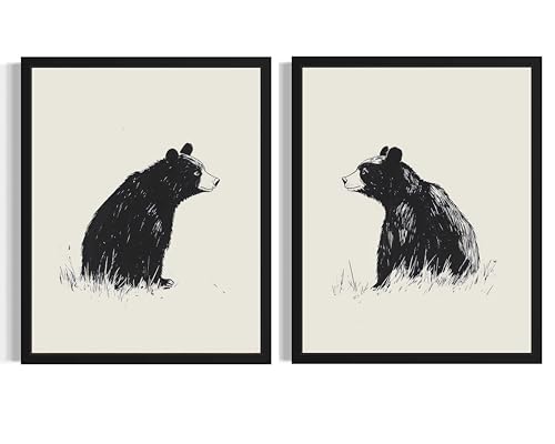 Black Bear Black and White Art Print Poster, Vintage Sketch