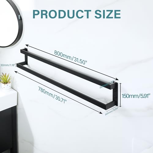 Alise Double Towel Bar, 32" Towel Racks for Bathroom Wall Mounted SUS304 Stainless Steel, Quick Drying Bathroom Towel Holder, Long Heavy Duty Towel Hanger, Matte Black by Alise - Image 7