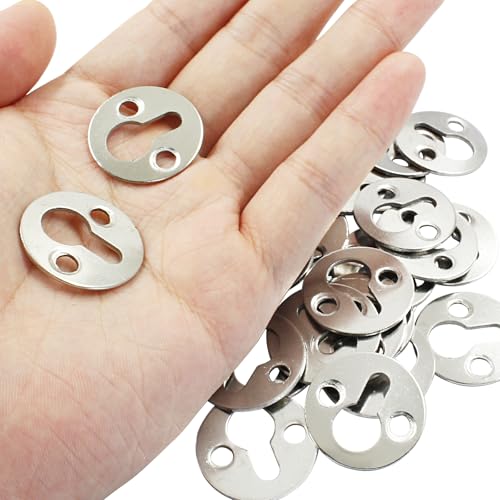 Image of 25 mm / 1 Inch Metal Keyhole Hangers, 30 Pcs Round Type Shelf Brackets, Silver Keyhole Mounting Plate with Screws for Picture Frame, Wall