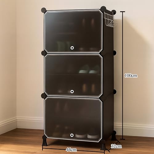 Image of Zemic π ππ‘ππ₯π Plastic Shoe Rack for Home with π ππ¨π¨π« | Foldable Modular Storage Rack | Dustproof Waterproof Shoe Organizer | Space Saving Footwear Stand for Home, Bedroom, EntrywayγBlackγ
