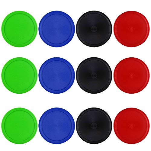 Kasteco 12 Pack 2.5 Inch Air Hockey Pucks for Small Size Table (Red Blue Green Black 64x4 mm)