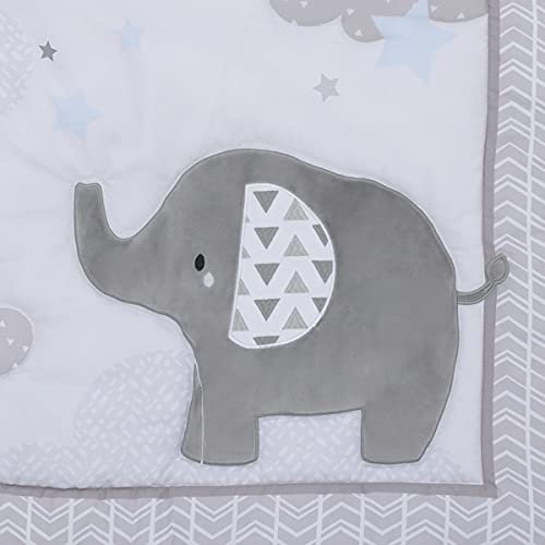 Nojo Elephant Stroll Dream Big Clouds & Stars With Chevron Border 3Piece Nursery Crib Bedding Set - Comforter, Fitted Crib Sheet, & Crib Skirt, Grey, White, Charcoal, Blue #TOP6