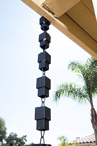 Monarch Rain Chains Aluminum Multi Cube Rain Chain, 8.5 feet, Black Powder Coated