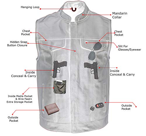 Xelement Usa Leather 1205 Men's Black 'Combat' Leather Motorcycle Vest - 4X-Large #TOP2