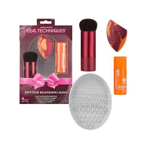 Real Techniques Better Blending Days Limited Edition 4-Piece Holiday Makeup Gift Set, Makeup Sponge, Makeup Brush & Cleansing Tools, Vegan & Cruelty-Free Beauty Kit