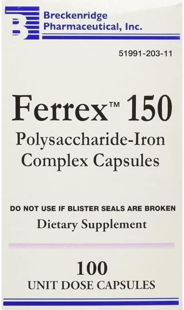 Breckenridge Ferrex 150 Polysaccharide Iron Complex Caps 100ct *Non Blister* by "Breckenridge Pharmaceutical, Inc."