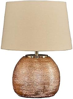 MiniSun Modern Metallic Copper Effect Ceramic Table Lamp with a Cream Tapered Shade - Complete with a 4w LED Candle Bulb [3000K Warm White]