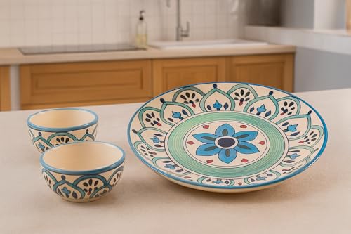 Image of HS HINDUSTANI SAUDAGAR Peacock Feather Motif Ceramic Plate and Bowl dinnerware Sets Plates for Dinner Pasta Breakfast & katori Dinner Set Ideal Dining Table Kitchen Design for Daily use and Gifting.