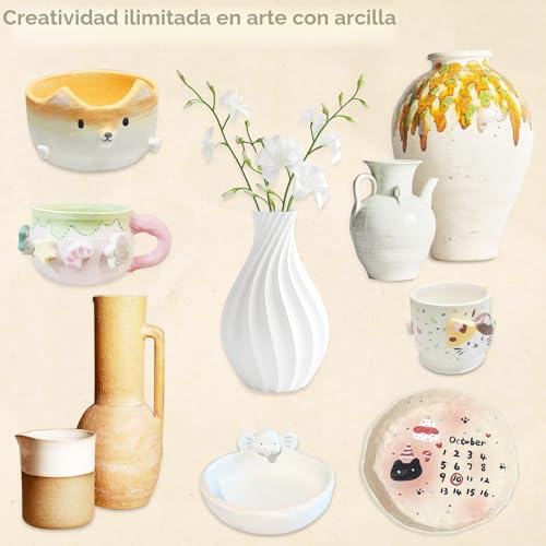 Miniatura 7 de Jelyart Kit Arcilla Secado Al Aire Ceramica Secado Al Aire Kit Ceramica Principiante Incluye: Cerámica Secado Al Aire Para Adultos, Herramientas, Pinturas, Pinceles, Guía Práctica