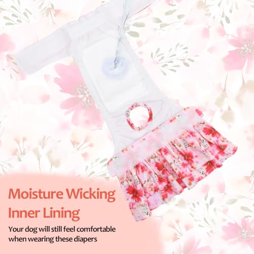 Image of CuteBone Female Dog Diapers with Skirts 3 Pack Reusable Puppy Dresses Pants for Heat Cycle Period QBD34S