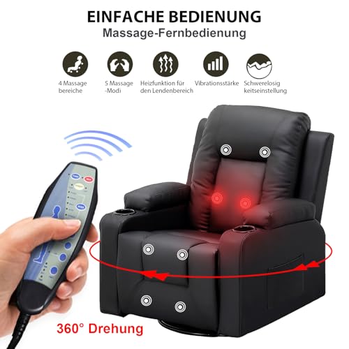 Relaxsessel-Set, Sofa, Sofa-Set aus Kunstleder, Fernsehsessel Ruhesessel Liegesessel mit Liege-Funktion Polstersessel Schlafsessel für Wohnzimmer Schlafzimmer Heimkino,Schwarz, 3+2+1 – Bild 6