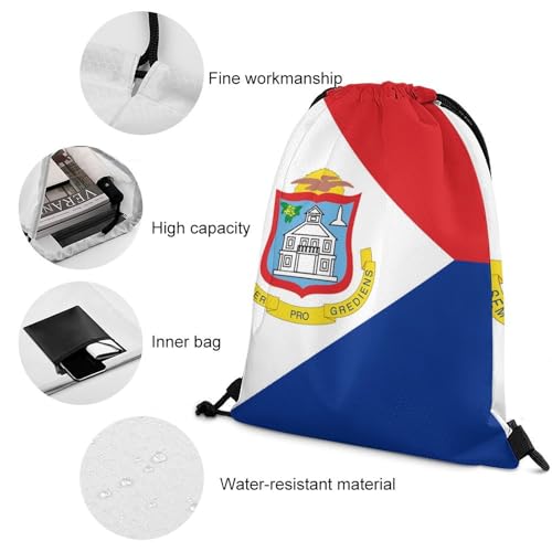Flag of Sint Maarten Lightweight Drawstring Backpack Sports Gym Bag Large Drawstring Bag Shopping Pouch4