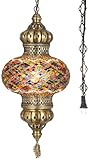 (8 Colors) DEMMEX - Wall PlugIn XL Light - Turkish Moroccan Mosaic PLUGIN Ceiling Hanging Tiffany Pendant Light Fixture Lamp with 15'feet Chain & Cord & US Plug - NO HARDWIRING (Anatolian Rug)