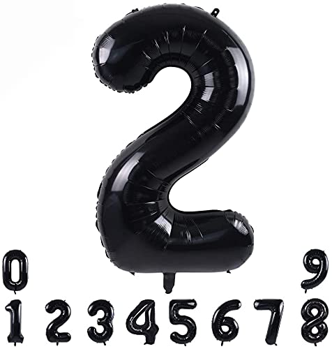 Pannu Design Foil Number Balloons, 16 inch Large Digit Number Foil Balloons for Girls Boys Birthday Party Celebration Decoration Anniversary Supplies (2, Black)