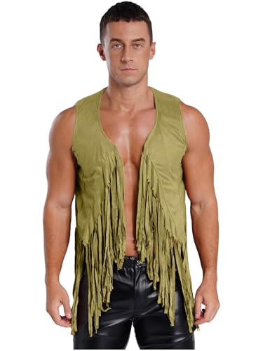 Mens Cowboy Jackets Vintage Gothic Tassel Waistcoat Sleeveless Open Front Fringe Vest Top