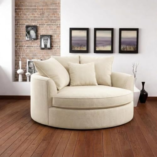 Image of SOFALIZE - Modern Barrel Accent with Pillows Round Sofa Modern Combines Contemporary Design Oversize Arm Chair Cozy Club Chair for Bedroom, Living Room, Lounge, Hotel & Office Hallways Sofa (Cream)