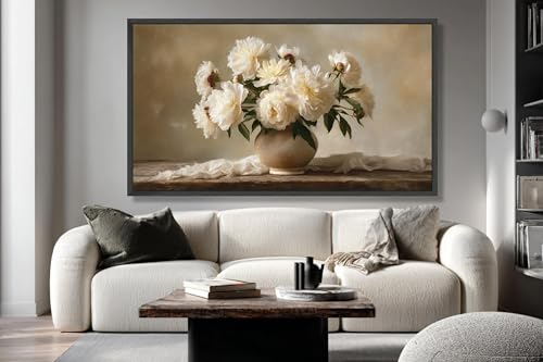 Toile pivoines blanches 45x80cm | Tableau vintage pour salon chic - 3