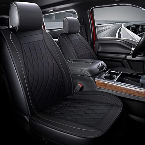 ELUTO Car Seat Covers Full Set with Waterproof PU Leather, Airbag for for Chevy Silverado GMC Sierra 1500 / 2500HD / 3500HD Crew Cab,Double Cab,Extended Cab,Regular Cab 2007-2022(Black)