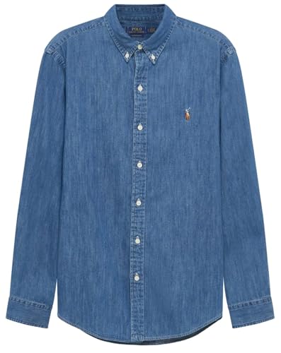 POLO RALPH LAUREN Men's Long Sleeve Slim Fit Oxford Button Down Shirt, Rl Dark Chambray, XL