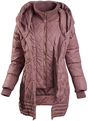 Jessica Simpson Women's Outerwear - Lightweight Hooded Puffer Jacket with Knit Collar Bib, Size Large, Dusty Pink