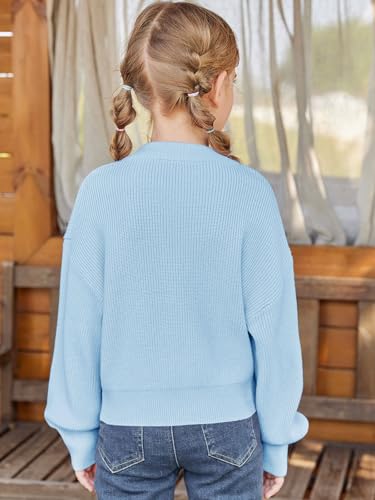 Image of Haloumoning Girls Knit Pullover Sweaters Mock Neck Long Lantern Sleeve Jumper Tops 5-14 Years